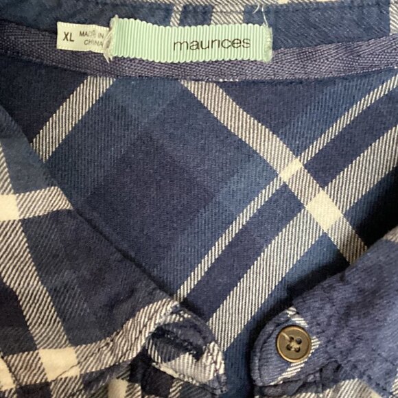 Maurices Flannel Button-Up Top Cotton Blend Blue & White Plaid XL #228A - Picture 7 of 9